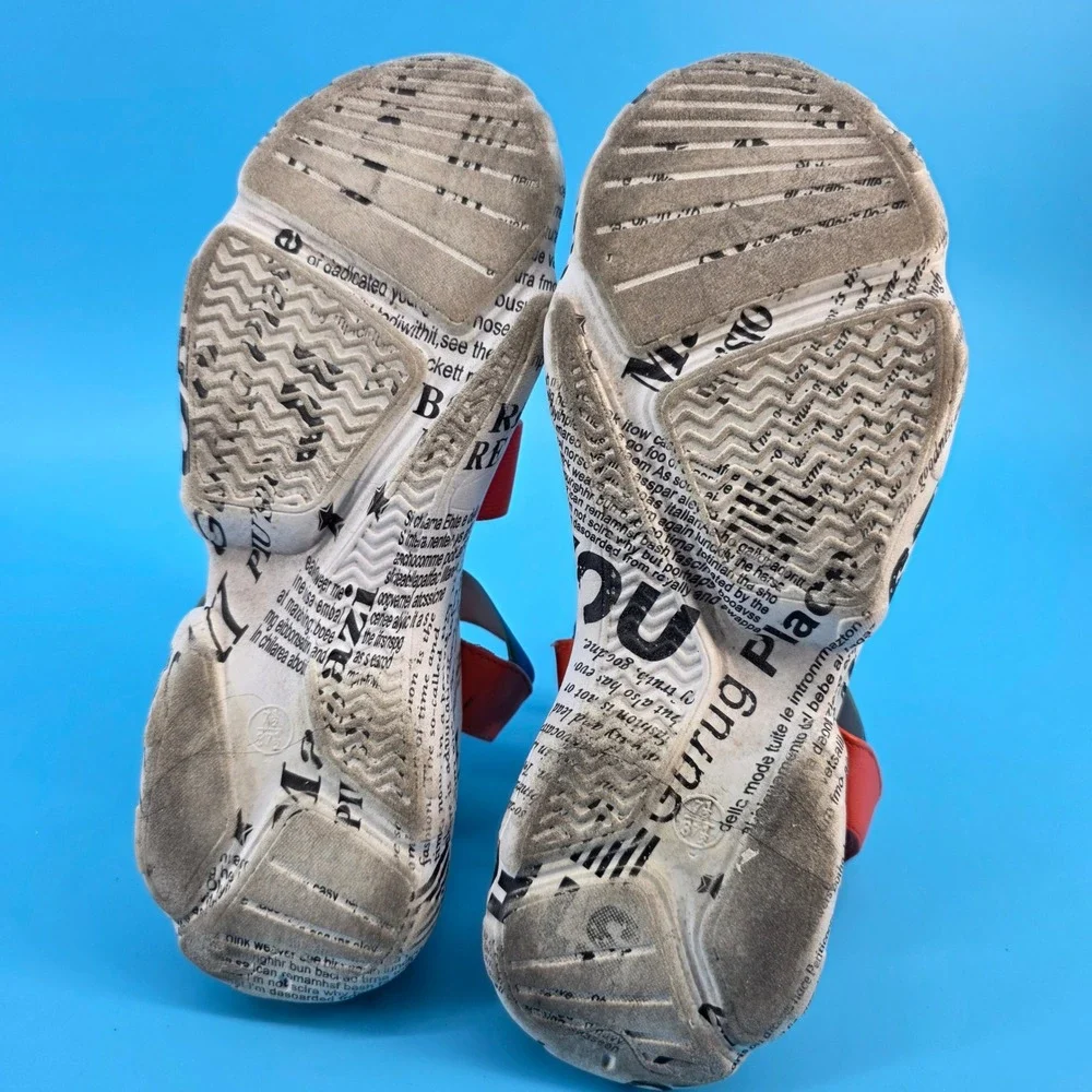 Rouge‎ Helium Rainbow Elastic Strap Newsprint Platform Sandals Red Womens 37.5